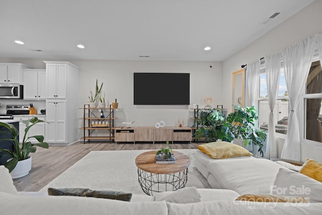 201 Bennett Trail Dr, Mount Holly, NC 28120 - living area featuring light wood-style flooring and recessed lighting