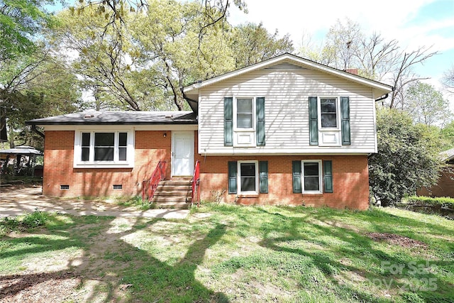 6126 Eagle Peak Dr, Charlotte, NC 28214 - split level home featuring crawl space, a front lawn, brick siding, and entry steps