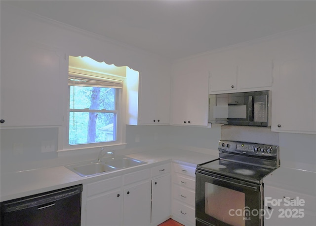 6126 Eagle Peak Dr, Charlotte, NC 28214 - kitchen featuring black appliances, white cabinetry, a sink, and light countertops