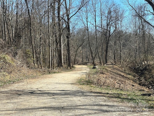 view of street with a wooded view