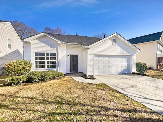 ranch-style house with a front lawn and a garage