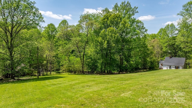 view of yard with a view of trees