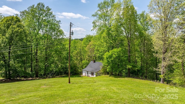 view of yard with a wooded view