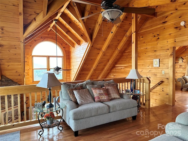 202 Panorama Dr, Nebo, NC 28761 - living area with a ceiling fan, wooden walls, wood ceiling, and wood finished floors