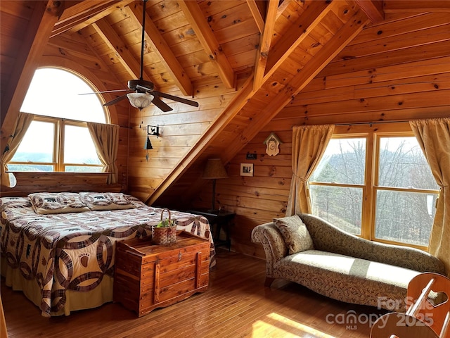202 Panorama Dr, Nebo, NC 28761 - bedroom with wooden walls, wooden ceiling, and wood-type flooring