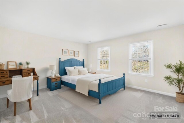 1133 Bloom Wood Ln, Matthews, NC 28105 - bedroom with visible vents, baseboards, and light colored carpet
