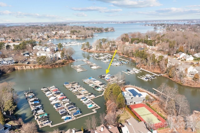 bird's eye view featuring a water view