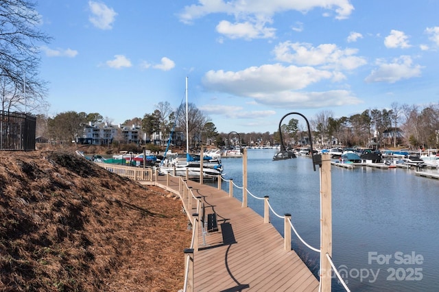 view of dock featuring a water view