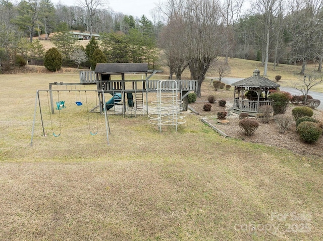 view of yard featuring a playground and a gazebo