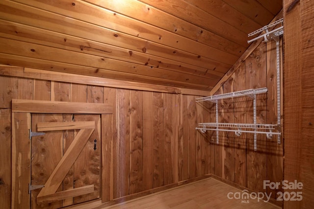 spacious closet featuring vaulted ceiling and wood finished floors