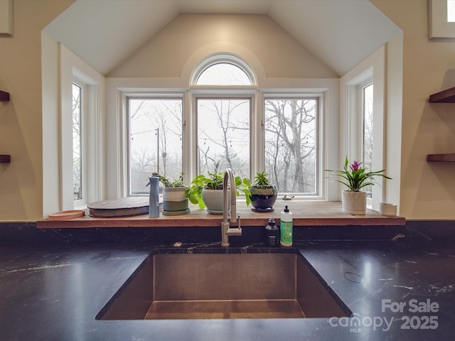 interior details featuring dark countertops and a sink