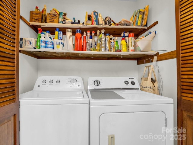 clothes washing area with laundry area and washing machine and dryer