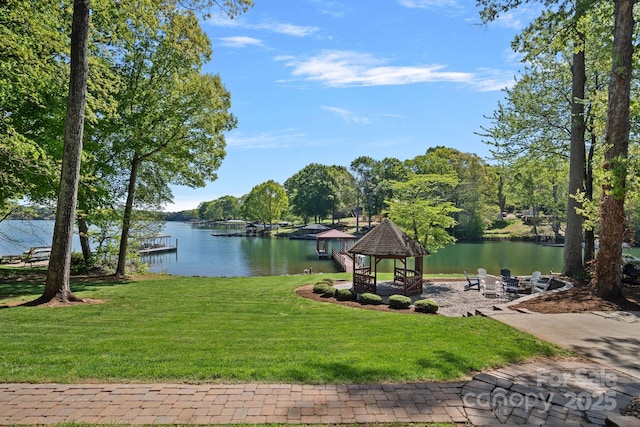property view of water with a gazebo