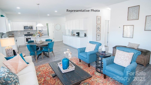 living room with light hardwood / wood-style floors