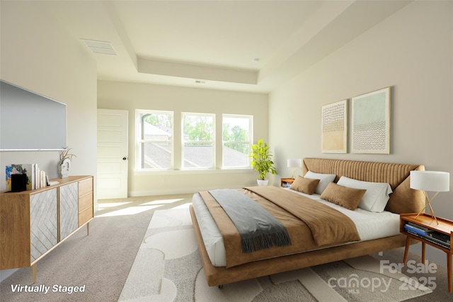 17021 Malone Ln, Mint Hill, NC 28227 - carpeted bedroom featuring a tray ceiling and baseboards