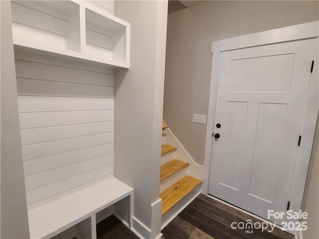 mudroom featuring dark hardwood / wood-style flooring