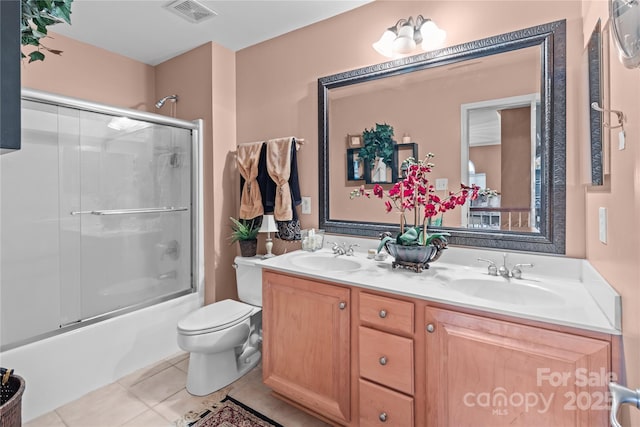 full bathroom featuring toilet, tile patterned flooring, a sink, and visible vents