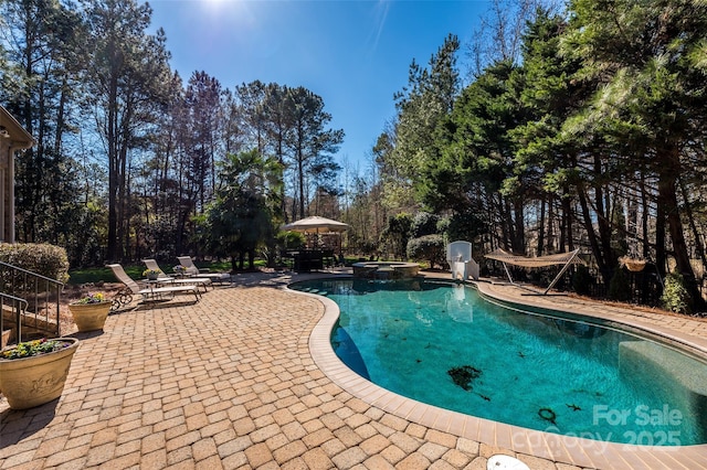 view of pool with a patio area and a pool with connected hot tub