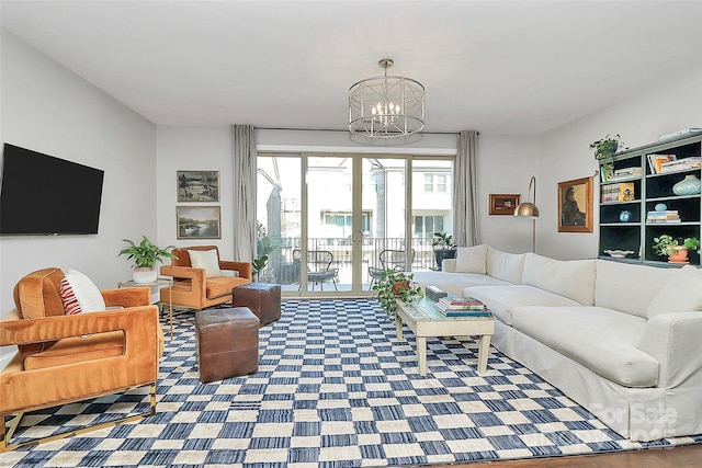 living room featuring a chandelier