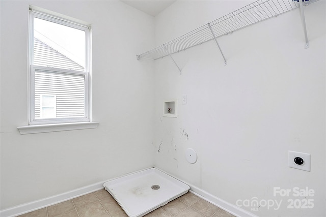 washroom featuring washer hookup, laundry area, hookup for an electric dryer, and baseboards