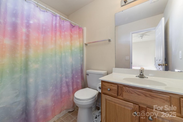 bathroom featuring toilet, vanity, and tile patterned flooring