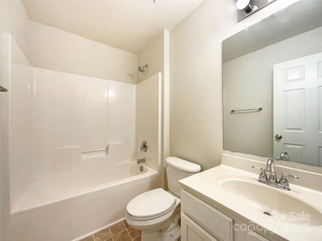 full bathroom with shower / bathing tub combination, vanity, and toilet