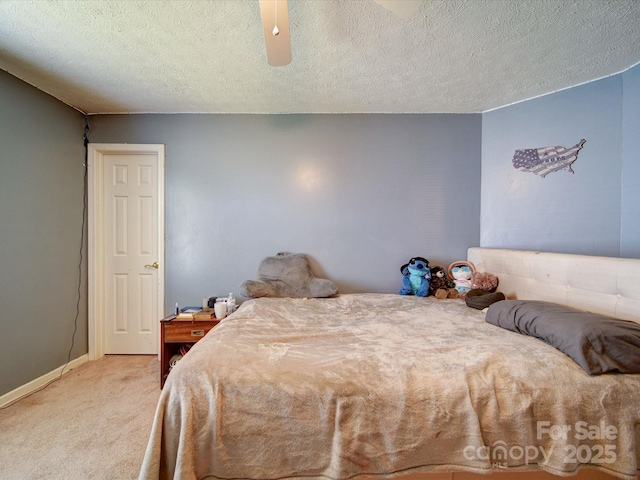 3841 Shasta Cir, Clover, SC 29710 - bedroom featuring light colored carpet, a textured ceiling, baseboards, and ceiling fan