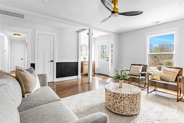 5825 Ruth Dr, Charlotte, NC 28215 - living area with a ceiling fan, visible vents, and wood finished floors