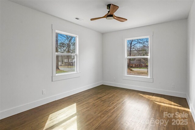 5825 Ruth Dr, Charlotte, NC 28215 - spare room with baseboards, plenty of natural light, visible vents, and dark wood-type flooring