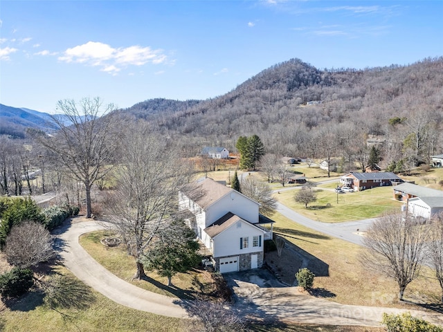 birds eye view of property with a mountain view