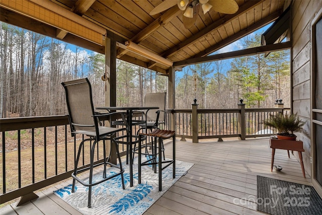 wooden terrace with ceiling fan