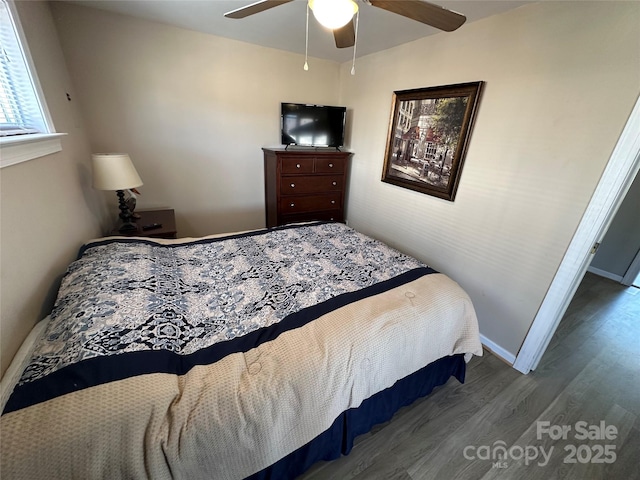 117 Badin Lake Cir, New London, NC 28127 - bedroom with ceiling fan, wood finished floors, and baseboards