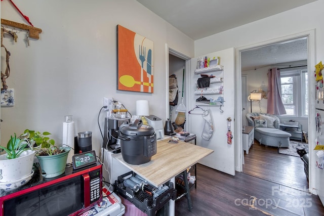 dining space featuring dark wood-style flooring