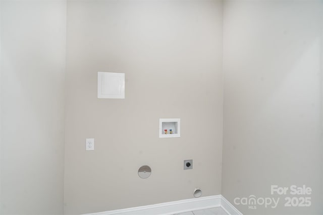 washroom featuring laundry area, baseboards, washer hookup, and hookup for an electric dryer