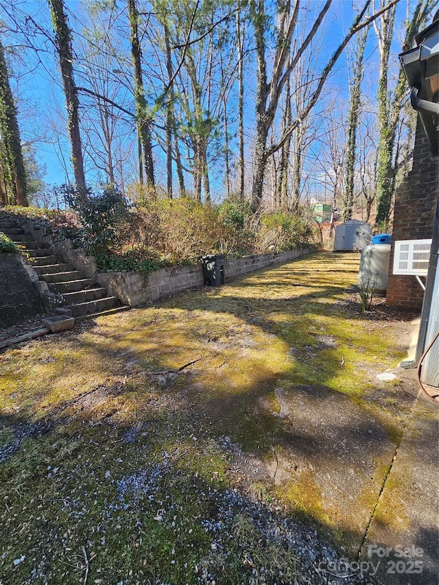 view of yard with an outbuilding and a storage unit