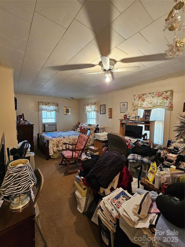 bedroom with carpet flooring and a ceiling fan