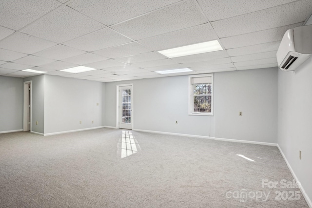 912 Silver Charm Ln, York, SC 29745 - below grade area with a wall unit AC, carpet, a drop ceiling, and baseboards