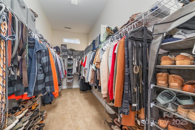 spacious closet featuring light carpet