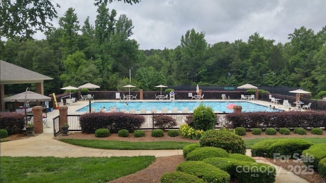 pool featuring a patio area and fence