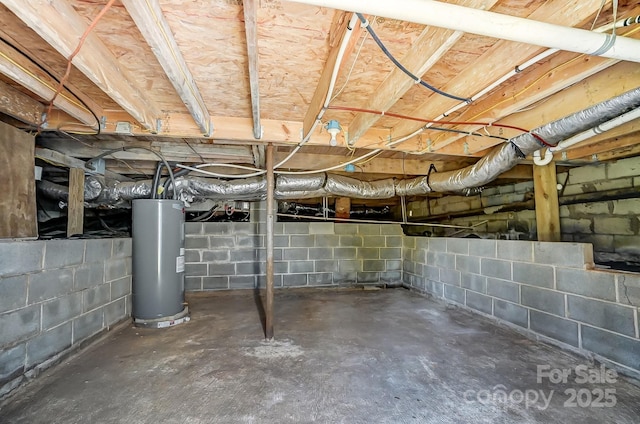 below grade area featuring crawl space and electric water heater