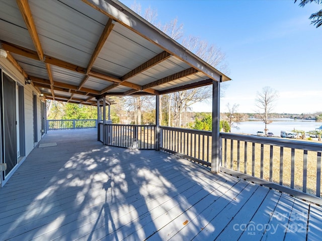 deck with a water view