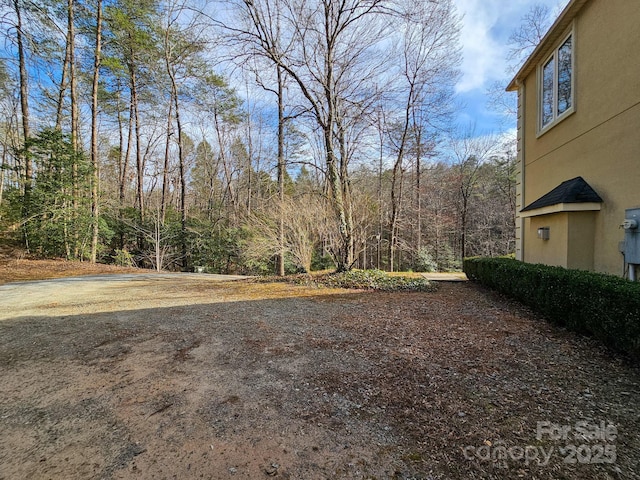 view of yard with a wooded view