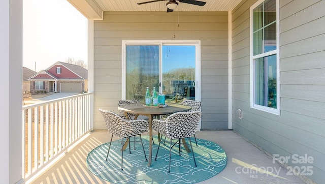 balcony with a ceiling fan