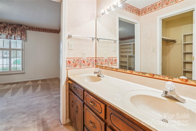 1007 Wentworth Dr, Kannapolis, NC 28081 - bathroom featuring a spacious closet, double vanity, baseboards, and a sink