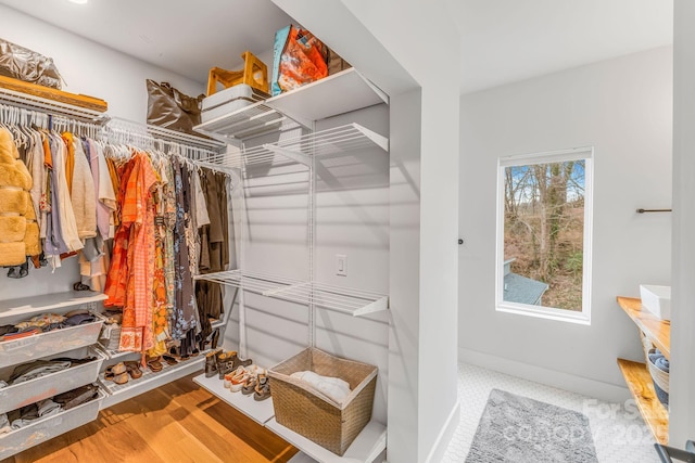 spacious closet with wood finished floors