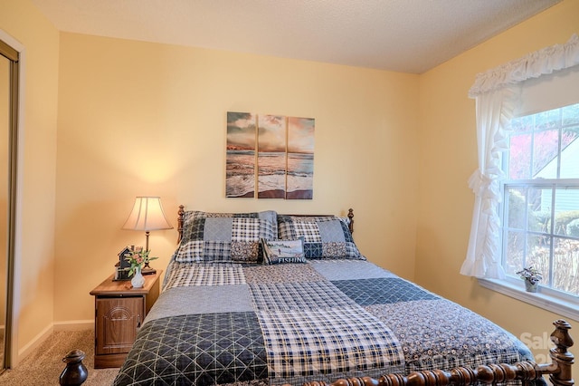 bedroom with carpet, multiple windows, and baseboards