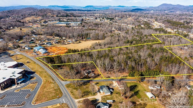 birds eye view of property featuring a mountain view