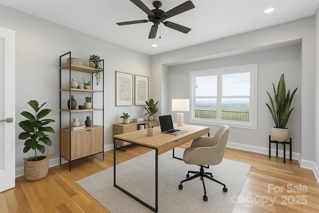 54 Herron View Ln, Weaverville, NC 28787 - home office featuring ceiling fan, light wood finished floors, and recessed lighting