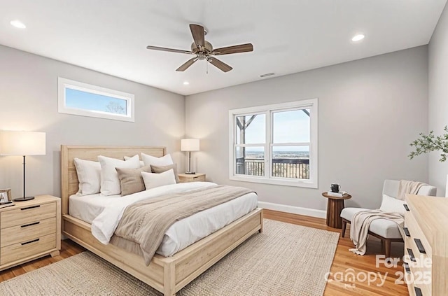 54 Herron View Ln, Weaverville, NC 28787 - bedroom featuring light wood finished floors, recessed lighting, and a ceiling fan