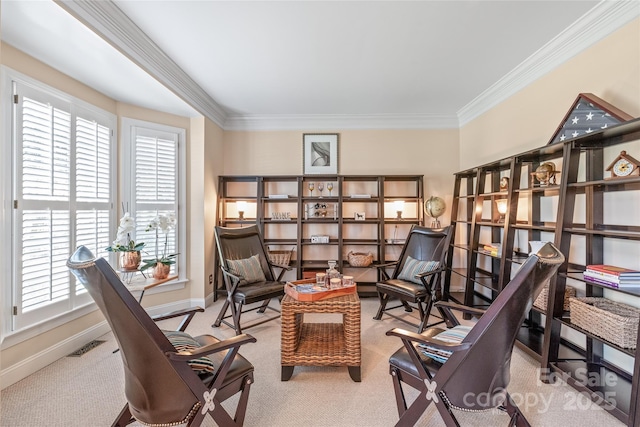 5101 Belicourt Dr, Charlotte, NC 28277 - carpeted office with ornamental molding, visible vents, and baseboards